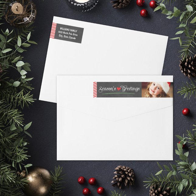 Bande Pour Adresse De Retour Joyeuses Fêtes Chalkboard Photo Retourner Adresse (Créateur téléchargé)