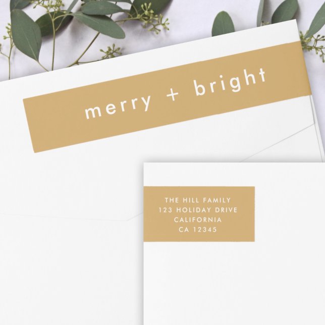 Bande Pour Adresse De Retour Joyeux + lumineux | Ocher Gold Christmas Adresse (Créateur téléchargé)