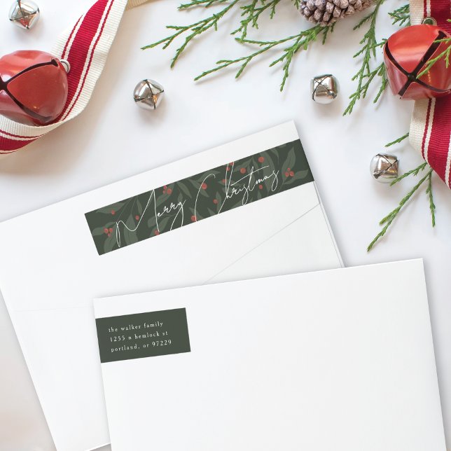 Bande Pour Adresse De Retour Joyeux Noël botanique (Créateur téléchargé)
