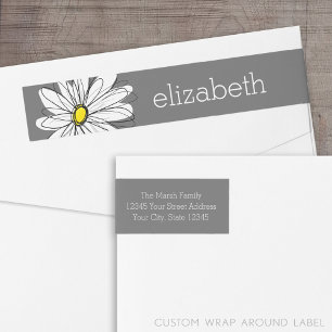 Bande Pour Adresse De Retour Marguerite Whimsical Jaune et Gris avec texte pers