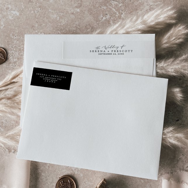 Bande Pour Adresse De Retour Mariage de calligraphie noir délicat (Créateur téléchargé)