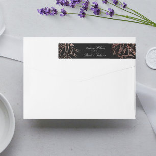 Bande Pour Adresse De Retour Mariage de couronnes florales en cuivre noir éléga