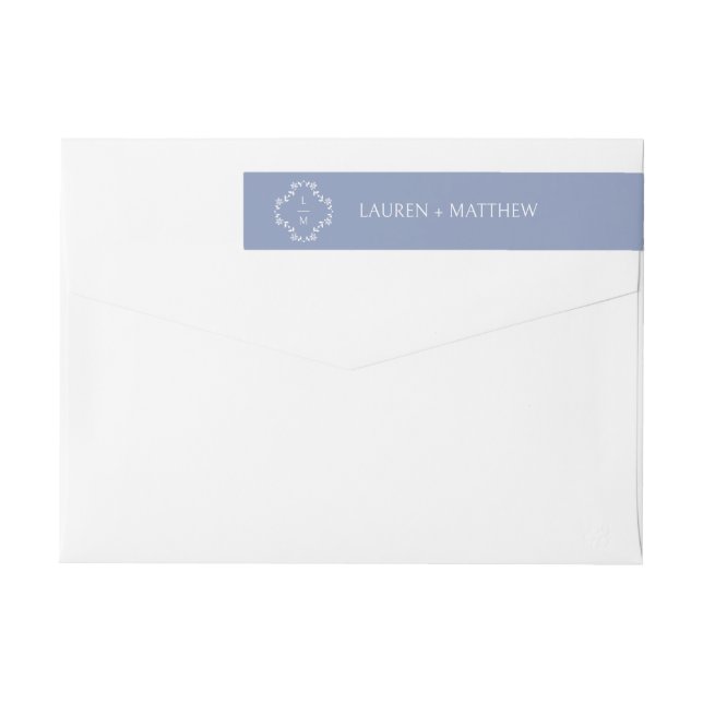 Bande Pour Adresse De Retour Mariage de monogramme bleu Dusty (Dos)