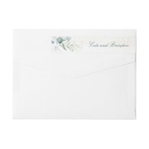 Bande Pour Adresse De Retour Mariage Élégant aux Tons de Bleu Vert et Eucalyptu