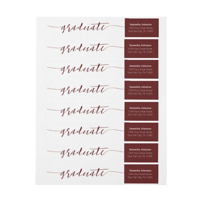 Bande Pour Adresse De Retour Maroon Graduate Script Moderne Envelopper autour d (Feuille)