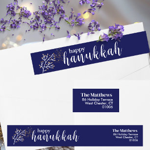 Bande Pour Adresse De Retour Modern Script Blue & White Hanoukka Adresse de ret