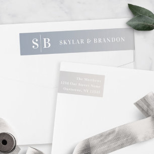 Bande Pour Adresse De Retour Monogramme Ombre doux Dusty Bleu et Mariage ivoire