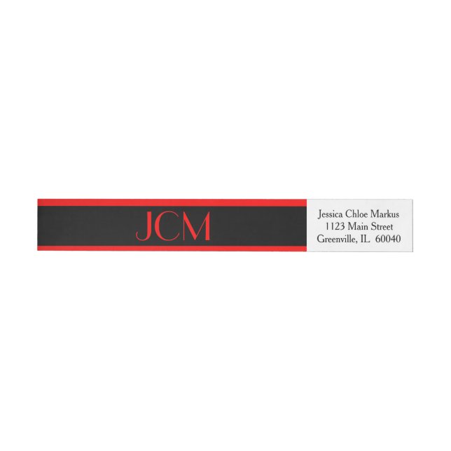Bande Pour Adresse De Retour Monogramme rouge bande / noir sur blanc (Individuel)