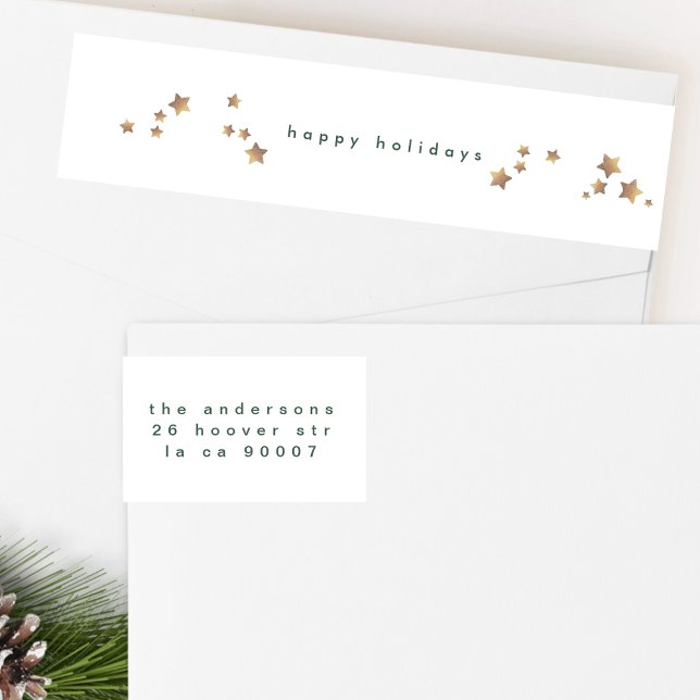 Bande Pour Adresse De Retour Noël blanc neige étoilée moderne Joyeux Noël (Créateur téléchargé)