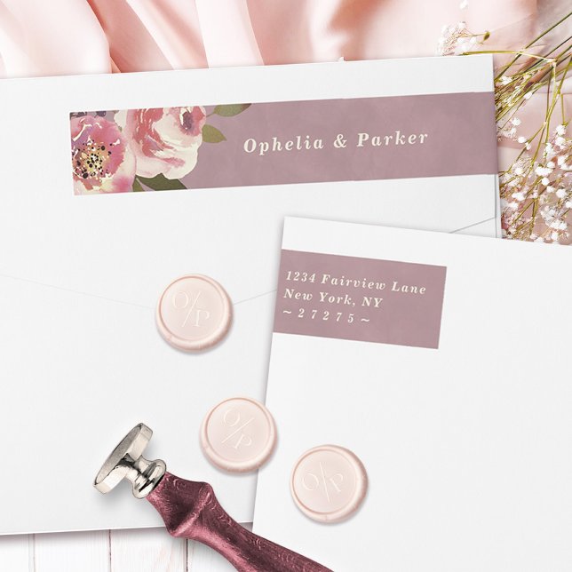 Bande Pour Adresse De Retour Ophelia Floral Dusty Mariage rose Adresse de retou (Say "I DO" to Romantic Watercolor Florals and a Cottagecore Vibe with the Ophelia Wedding Suite.)