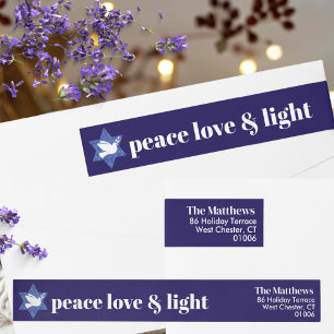 Bande Pour Adresse De Retour Peace Love Light   Hanoukka moderne bleu & blanc