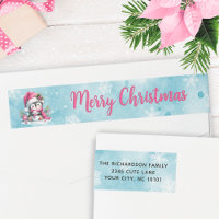 Pingouin rose neigeux joyeux Noël Adresse