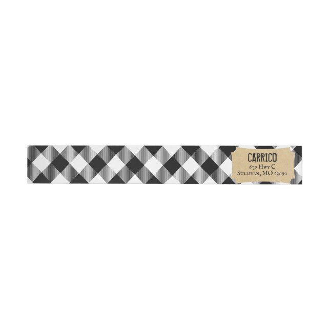 Bande Pour Adresse De Retour Plaid noir et blanc rustique de Buffalo (Individuel)