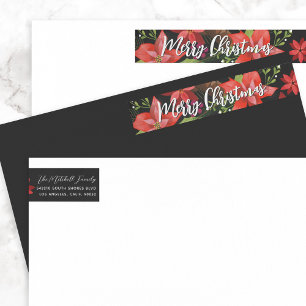 Bande Pour Adresse De Retour Poinsettia Pine Mistletoe Holly Merry Christmas