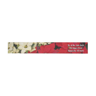 Bande Pour Adresse De Retour Poinsettias blanches et rouges I Holiday Floral