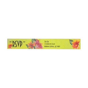 Bande Pour Adresse De Retour RSVP Hibiscus hawaïen Aquarelle jaune