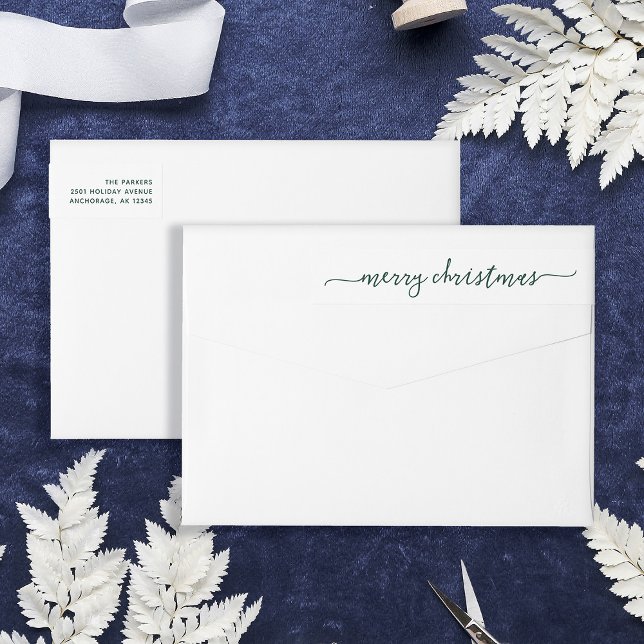 Bande Pour Adresse De Retour Script vert moderne | Joyeux Noël (Stylish and elegant wrap-around return address labels for Christmas)