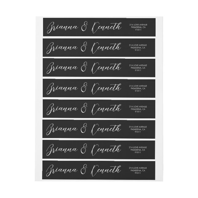 Bande Pour Adresse De Retour Simple élégant Script Classic Mariage noir (Feuille)
