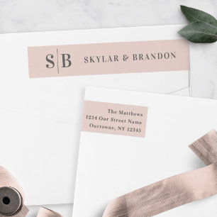 Bande Pour Adresse De Retour Simple Monogramme Mariage Couleur Uni Rose Clair