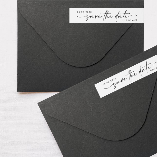 Bande Pour Adresse De Retour Sleek Romance | Noir en blanc Enregistrer la date  (Créateur téléchargé)