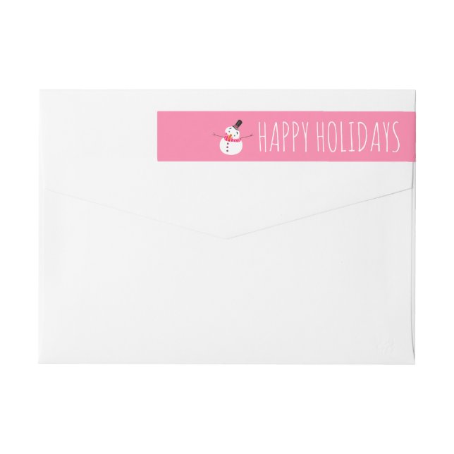 Bande Pour Adresse De Retour Snowman rose, Joyeuses Fêtes (Dos)