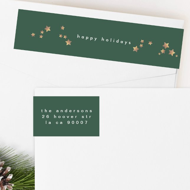 Bande Pour Adresse De Retour Star moderne Green Emerald Noël Joyeux vacances (Créateur téléchargé)