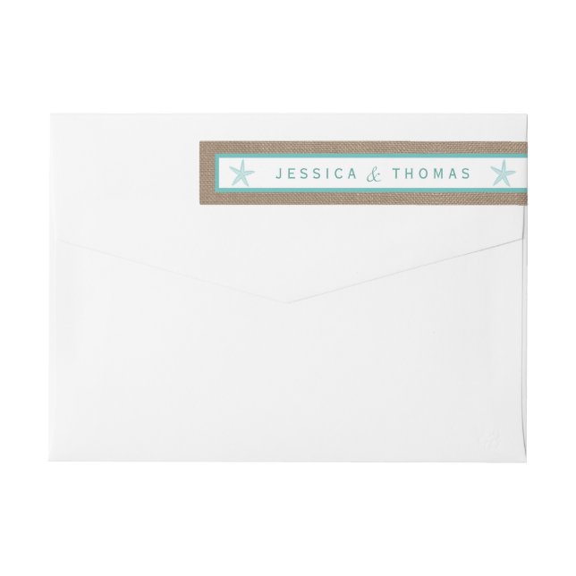 Bande Pour Adresse De Retour Starfish Turquoise Burlap Beach Wedding Collection (Dos)