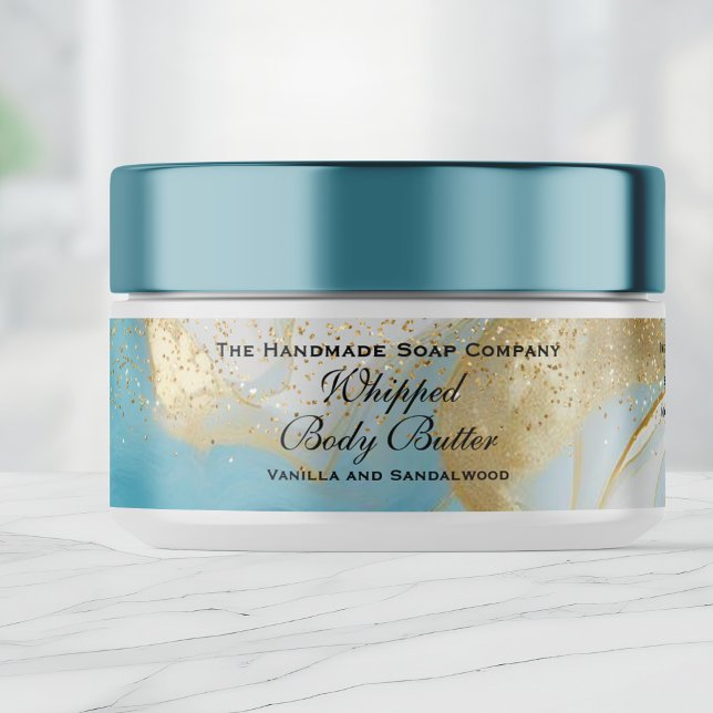 Bande Pour Adresse De Retour Whipped Body Butter Blue Gold Glitter Jar Label (Créateur téléchargé)