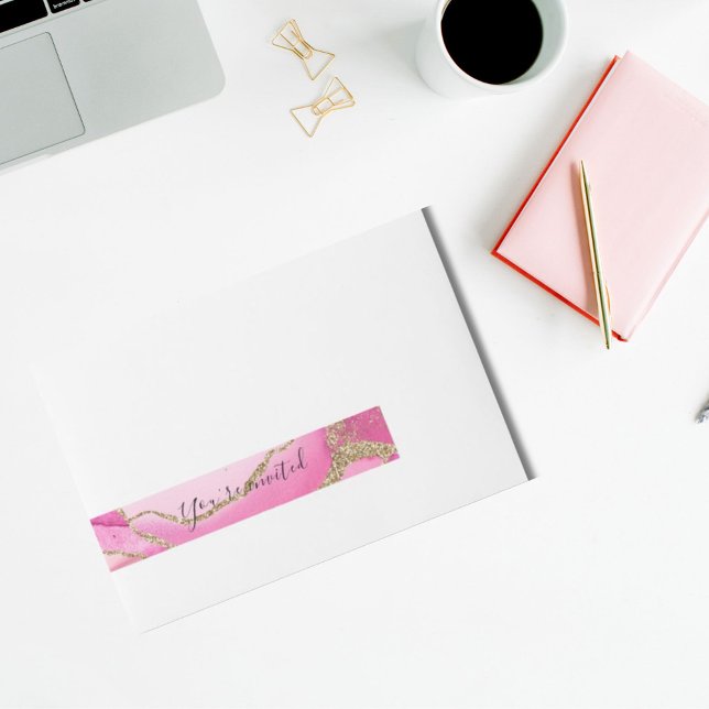 Bande Pour Adresse Elégant Pink Agate Pierre or Parties scintillant M (Créateur téléchargé)