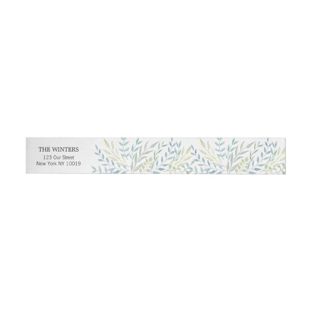 Bande Pour Adresse Feuilles aquarelle en Mariage teintes vertes (Individual)