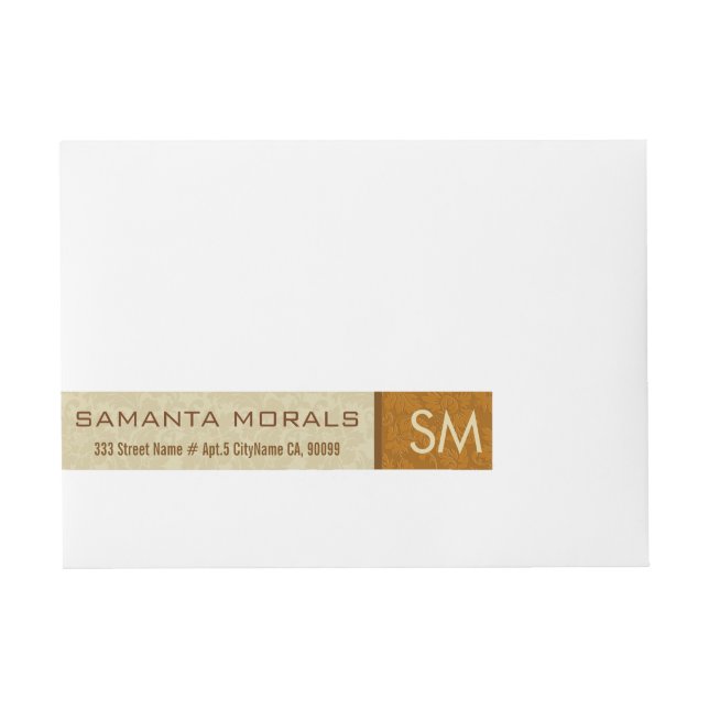 Bande Pour Adresse Monogramme Gras Moderne Beige & Brown Damas (Devant)