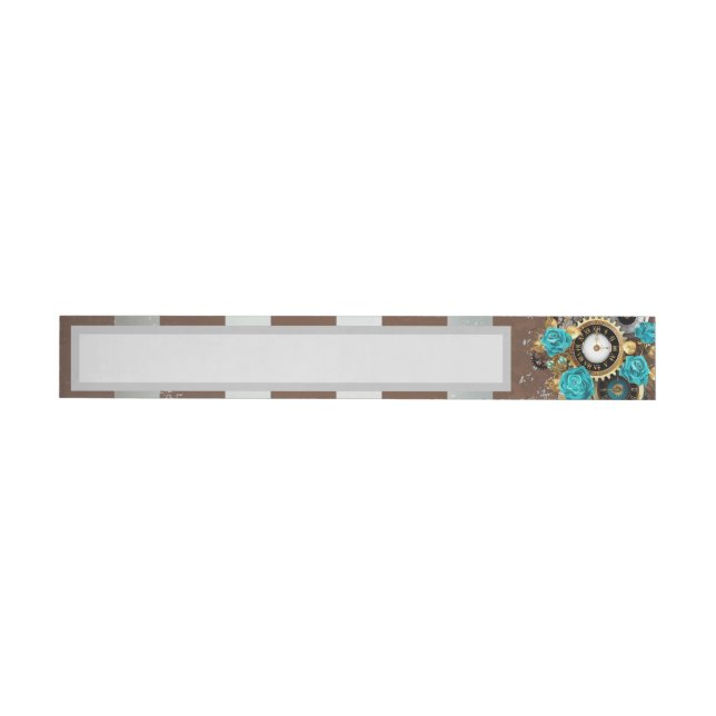 Bande Pour Adresse Steampunk Clock and Turquoise Roses on Striped (Individual)