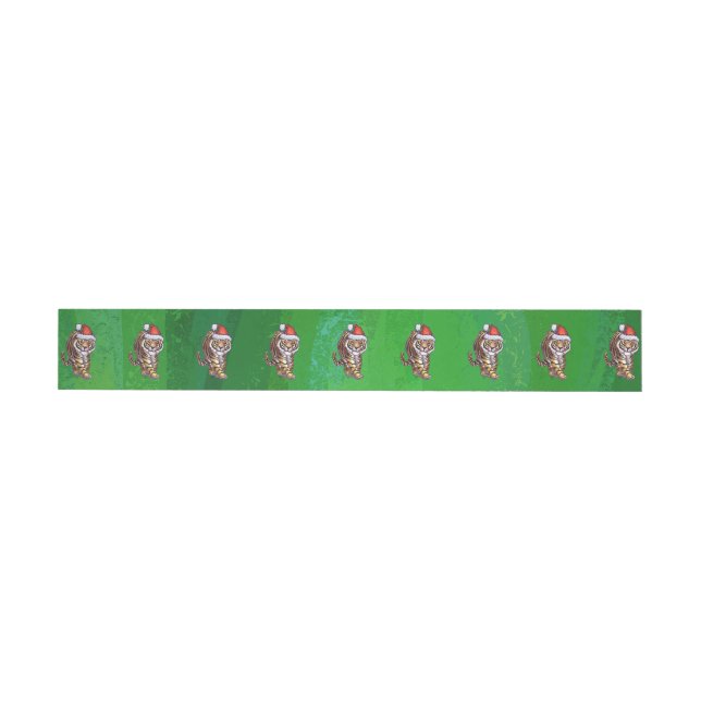 Bande Pour Adresse Tigre mignon à Santa Chapeau en vert (Individual)