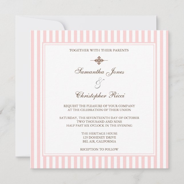 Bande rose pâle Invitations de mariage (Devant)