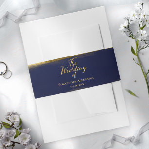 Bandeau De Faire-part Abstrait bleu marine Aquarelle  Mariage doré