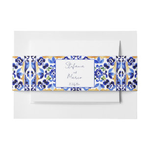 Bandeau De Faire-part Amalfi italien tuiles bleu citrons mariage