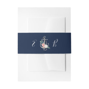 Bandeau De Faire-part Ancre florale   Navy Summer Invitation Belly Band