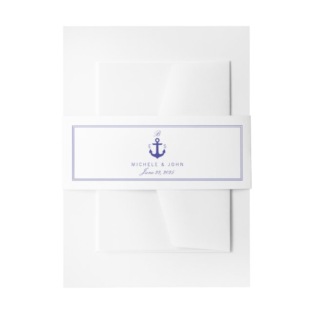 Bandeau De Faire-part Ancre nautique Élégante Nettoyage Monogramme Bande (Devant example)