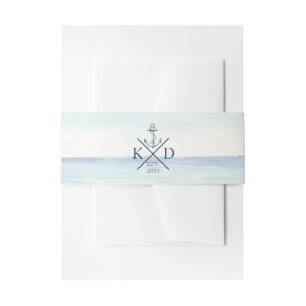 Bandeau De Faire-part Ancre nautique Monogramme Aquarelle Océan