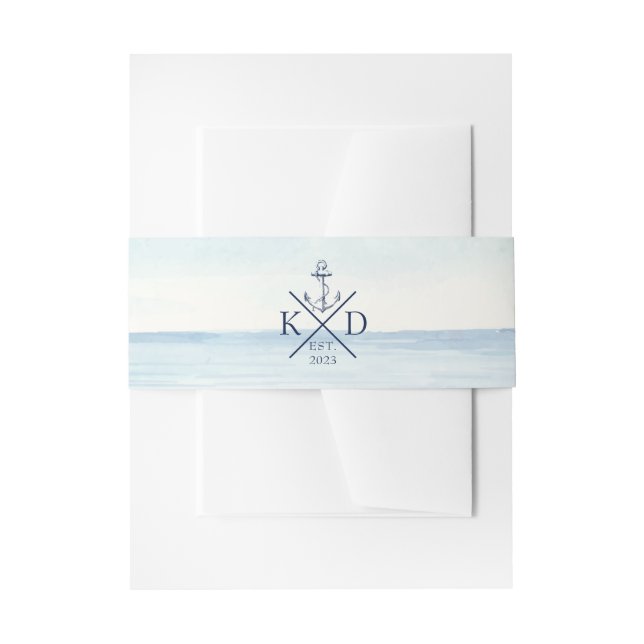 Bandeau De Faire-part Ancre nautique Monogramme Aquarelle Océan (Devant example)