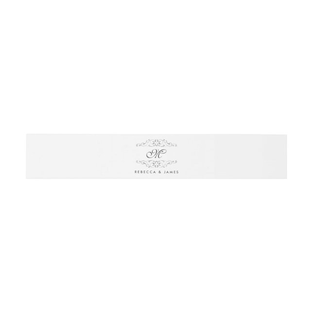 Bandeau De Faire-part Antique Argent Flourdissant Monogramme Belly Band (Plat)