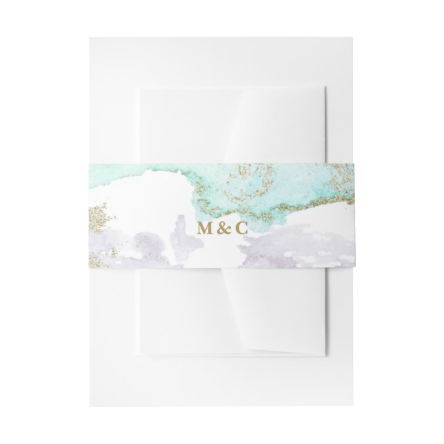 Bandeau De Faire-part Aquarelle Abstraite chic Turquoise Gold Lavender (Devant example)
