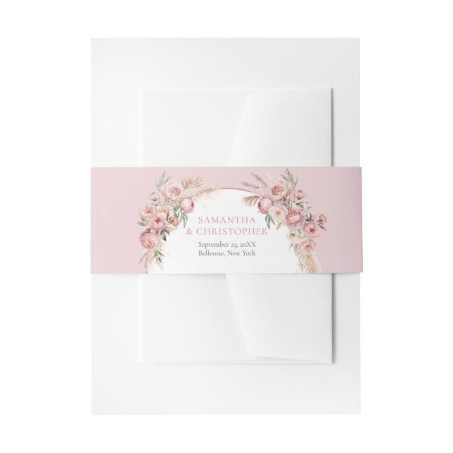 Bandeau De Faire-part Aquarelle bleu rose fleurs boho arche pampas (Devant example)