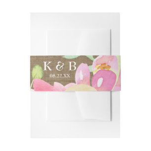 Bandeau De Faire-part Aquarelle Boho Flowers & Burlap Monogramme Date