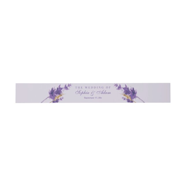 Bandeau De Faire-part Aquarelle dorée Lavande Florale (Plat)