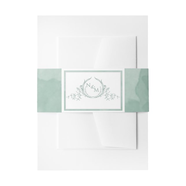 Bandeau De Faire-part Aquarelle élégante vert pâle, Monogramme de mariag (Devant example)