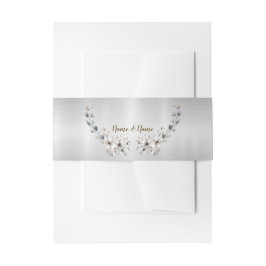 Bandeau De Faire-part Aquarelle Fleurs blanches Cadre doré Argent Turquo