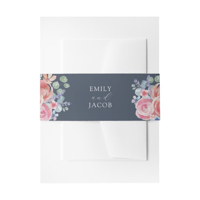 Bandeau De Faire-part Aquarelle florale Mariage bleu foncé (Devant example)