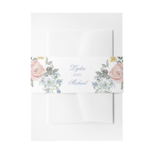 Bandeau De Faire-part Aquarelle Florales Invitation Bande de ventre (Devant example)