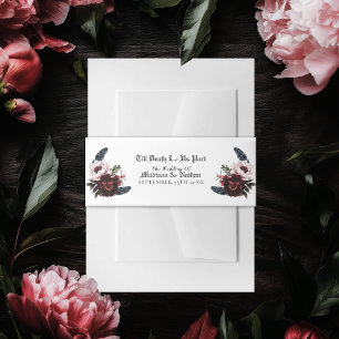 Bandeau De Faire-part Aquarelle gothique romantique Corbeau Mariage flor